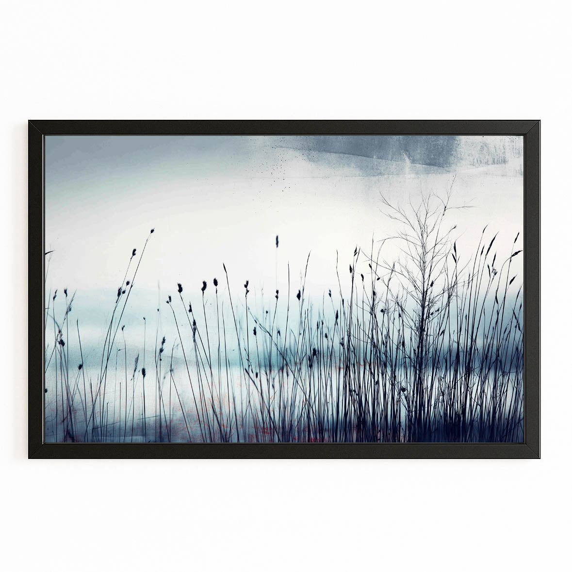 Winter Reeds Photography Wall Art — photography canvas print, with Premium Black frame on white background