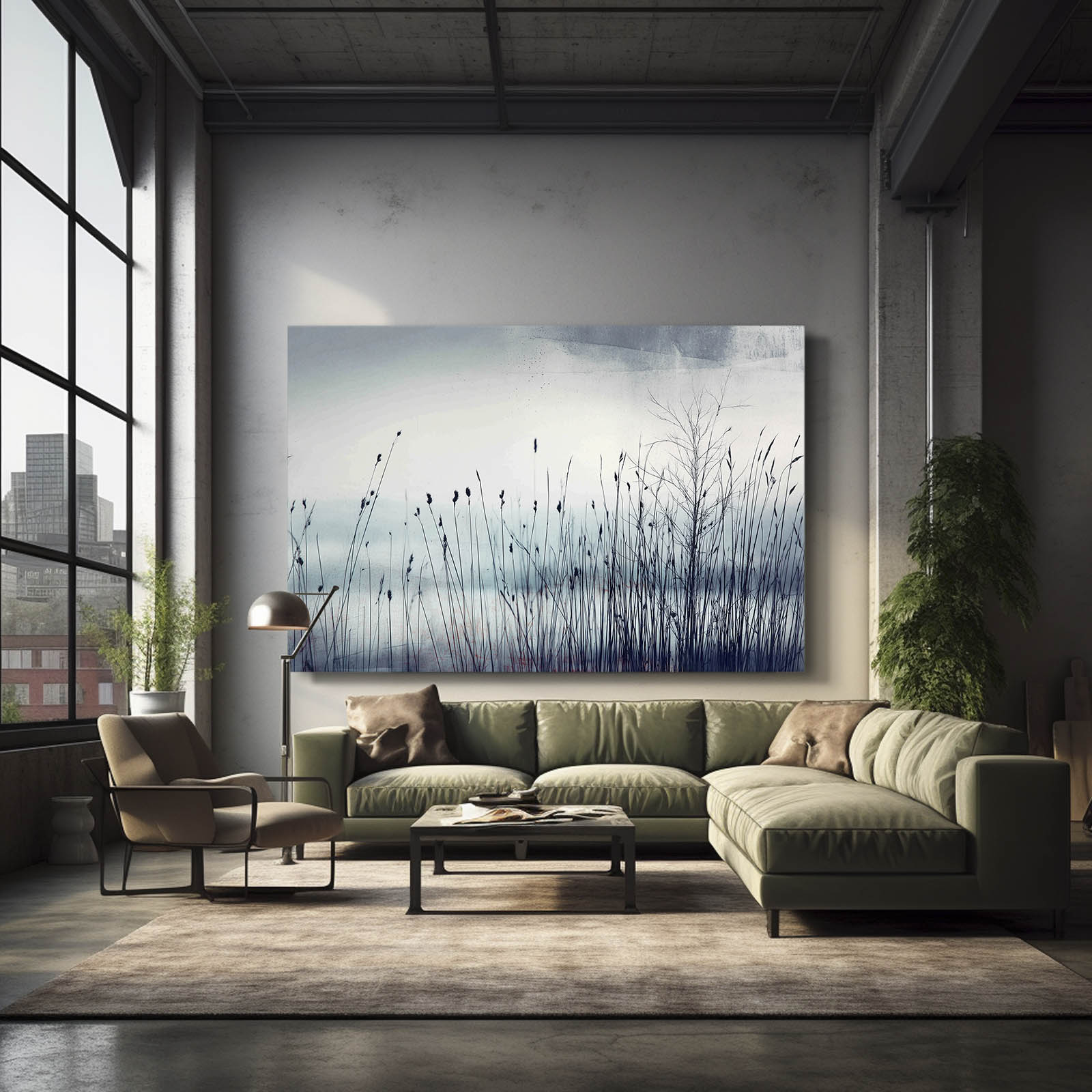 Winter Reeds Silhouette Photography Art – styled in a furnished interior