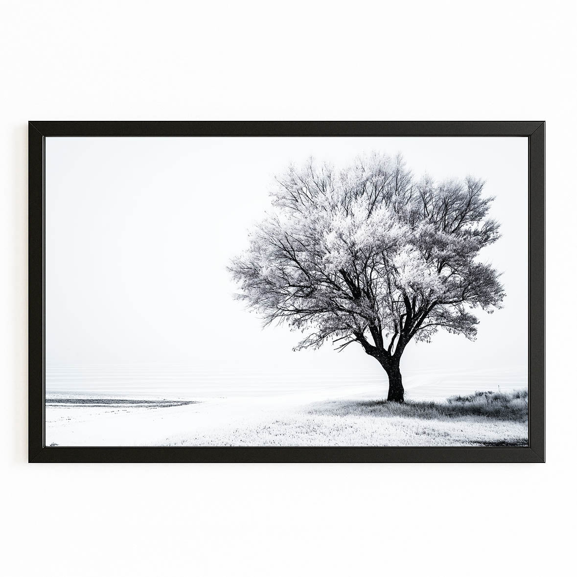 Winter Tree Photography Print — photography canvas print, with Premium Black frame on white background