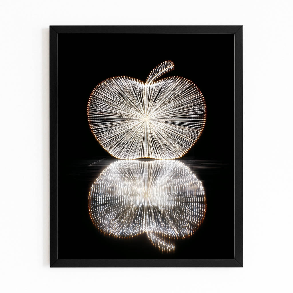 Wireframe Light Apple Canvas Art – with Premium Black frame on white background
