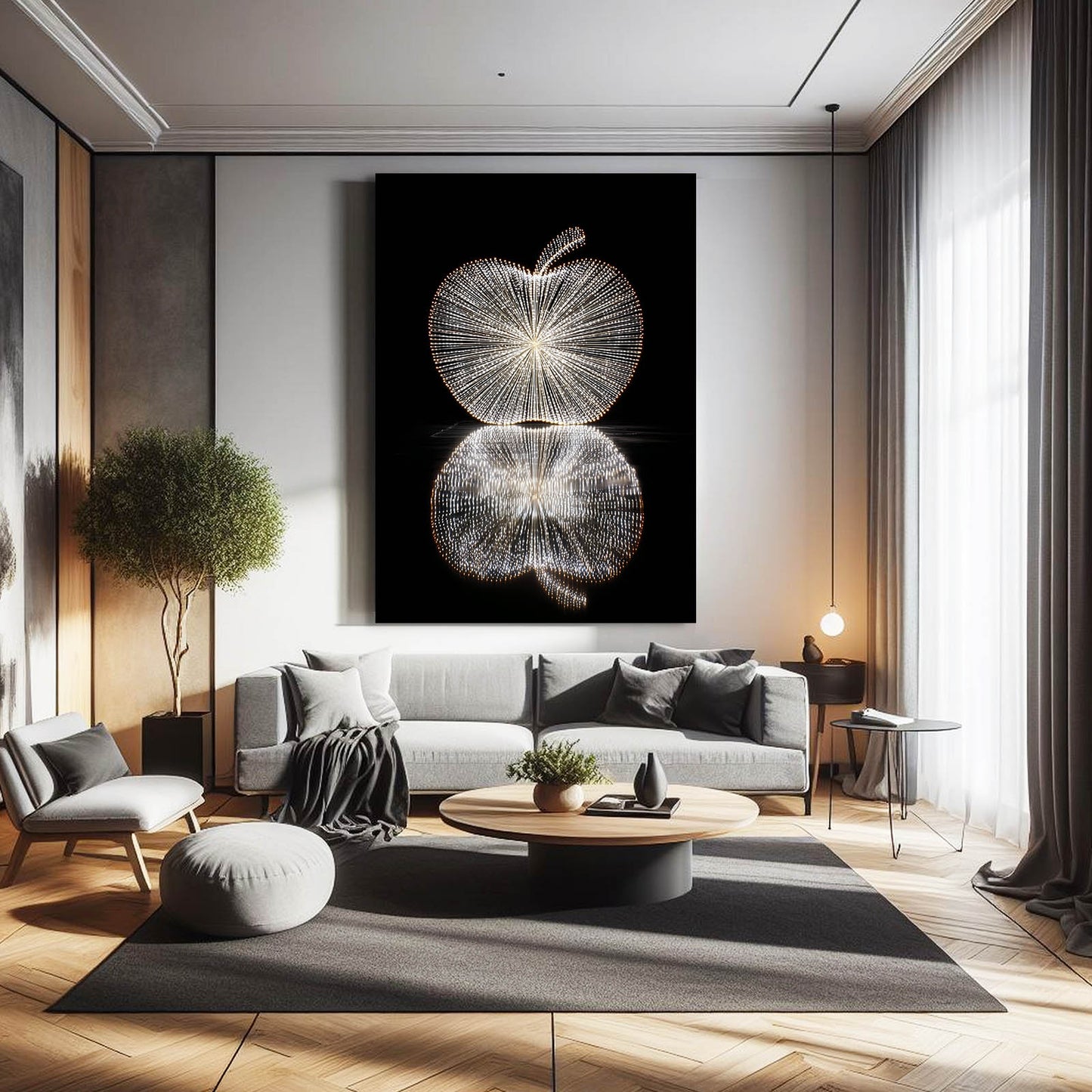 Wireframe Light Apple Canvas Art – styled in a furnished interior