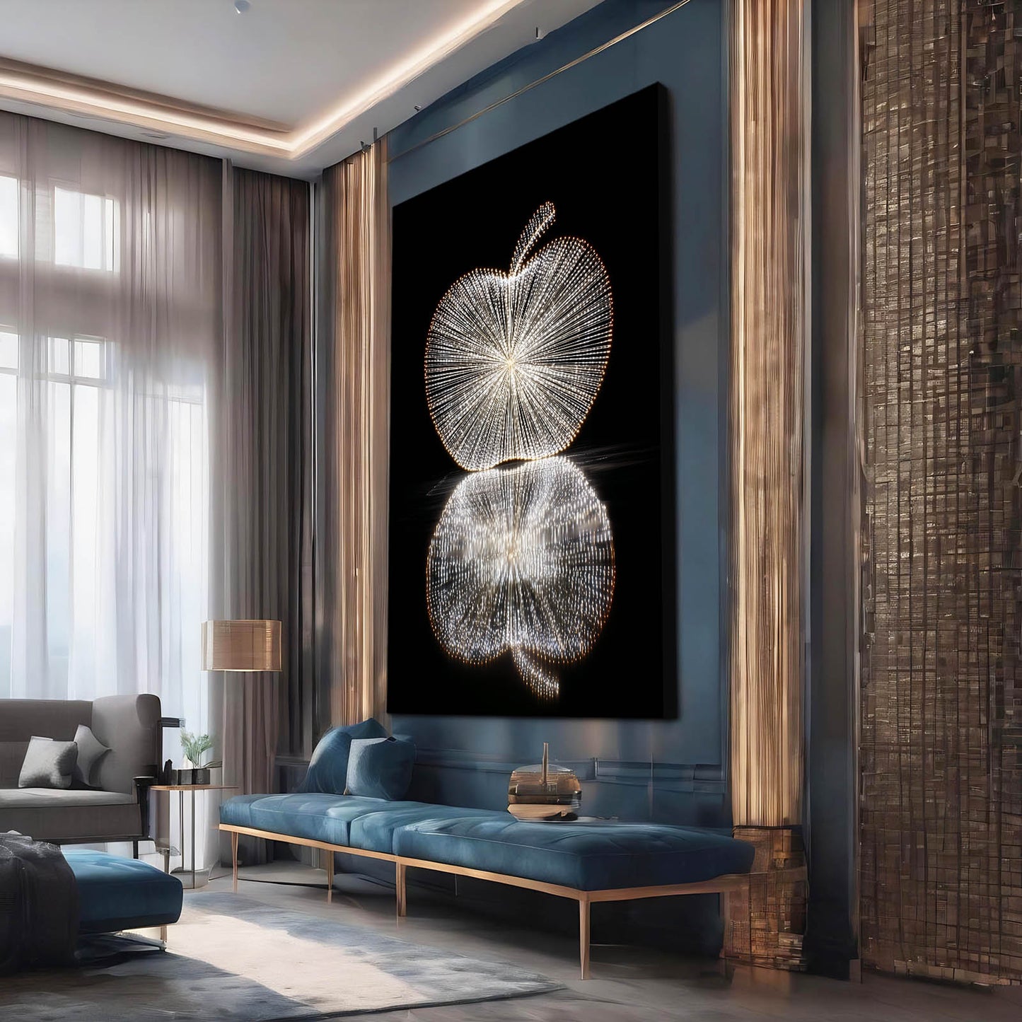 Wireframe Light Apple Canvas Art – styled in a furnished interior