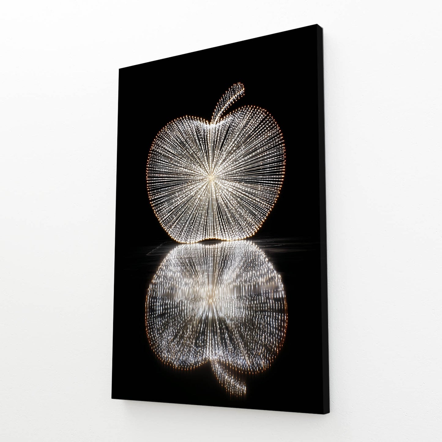 Wireframe Light Apple Canvas Art – angled canvas view on white background