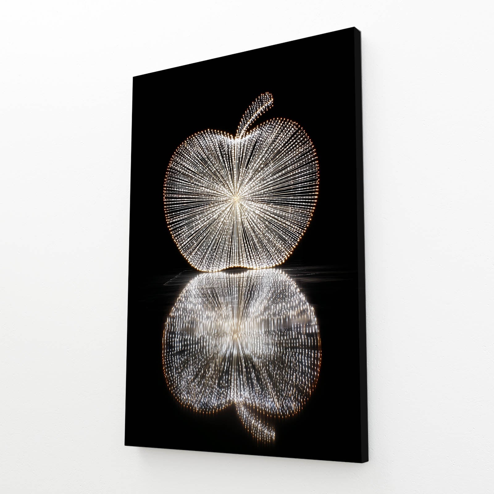 Wireframe Light Apple Canvas Art – angled canvas view on white background