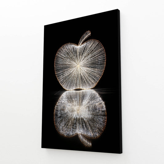Wireframe Light Apple Canvas Art – angled canvas view on white background