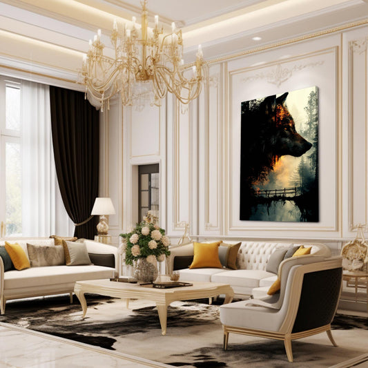 Wolf And Forest Wall Art — digital canvas print in black tones, view 3