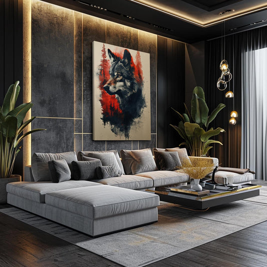 Wolf And Tree Wall Art — nature canvas print in white tones, view 3
