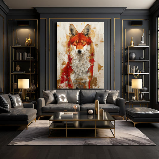Wolf Art Abstract — nature canvas print in orange tones, view 3