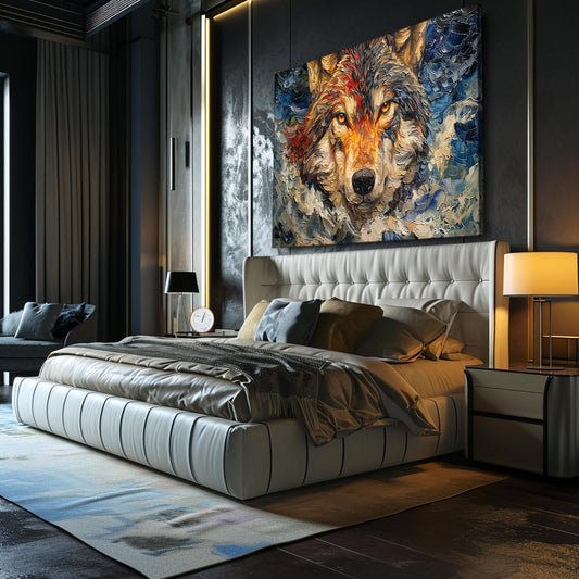 Colorful Wolf Canvas Art — abstract canvas print in brown tones, view 3