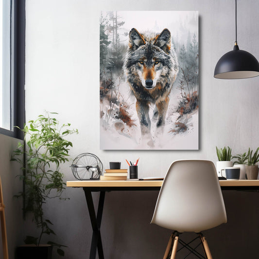 Wolf Art Canvas — watercolor canvas print in white tones, view 3