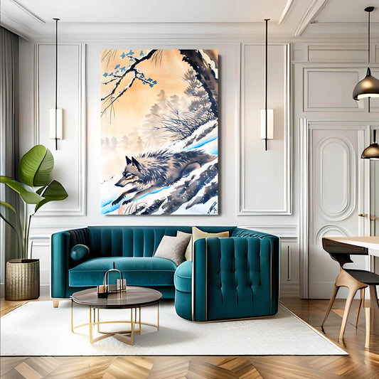 Wolf Art Drawing — nature canvas print in white tones, view 3