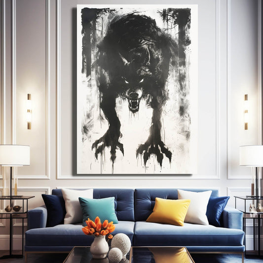 Wolf Art Ink — black and white canvas print in white tones, view 3