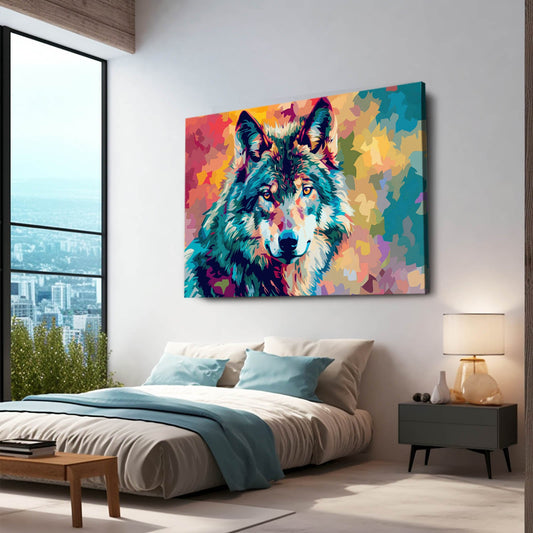 Wolf Art Pop Art — pop art canvas print in blue tones, view 3