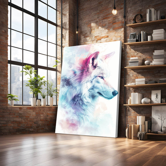 Wolf Art Spiritual — portrait canvas print in white tones, view 3