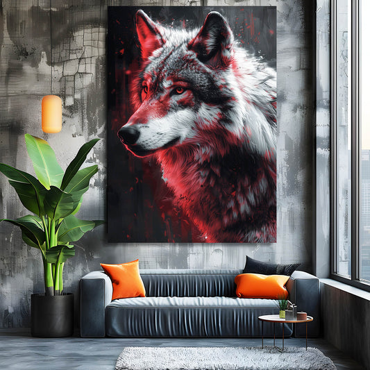 Wolf Art Surreal — abstract canvas print in red tones, view 3