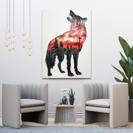 Wolf Canvas Art — landscape canvas print in white tones, view 3