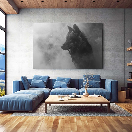 Wolf Canvas Print — black and white canvas print in gray tones, view 3