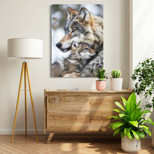 Wolf Family Art — photography canvas print in white tones, view 3