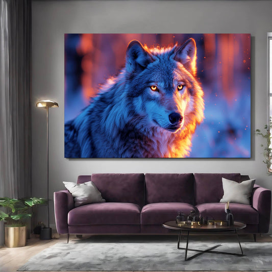 Wolf Glow In The Dark Art — digital canvas print in blue tones, view 3