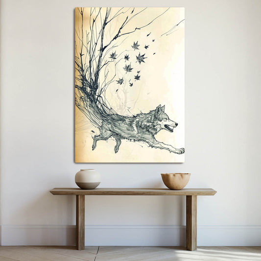 Wolf Line Drawing Art — nature canvas print in white tones, view 3