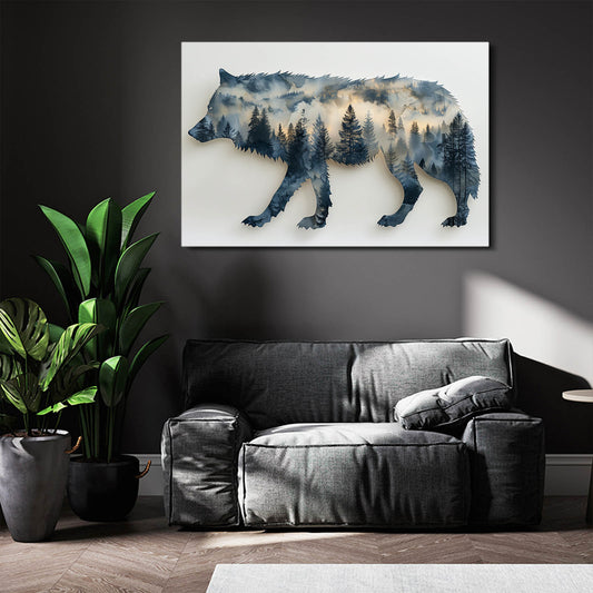 Wolf Nordic Art — landscape canvas print in white tones, view 3