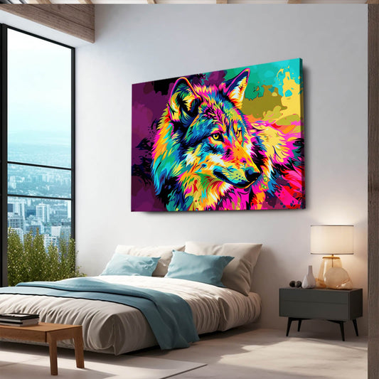 Wolf On Canvas — pop art canvas print in blue tones, view 3