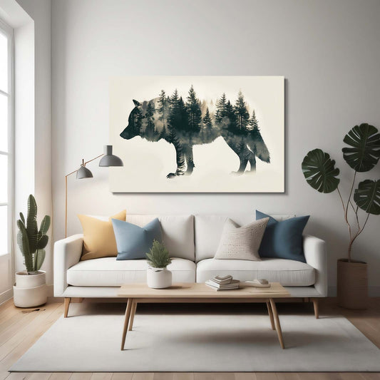 Wolf Shadow Art — nature canvas print in white tones, view 3