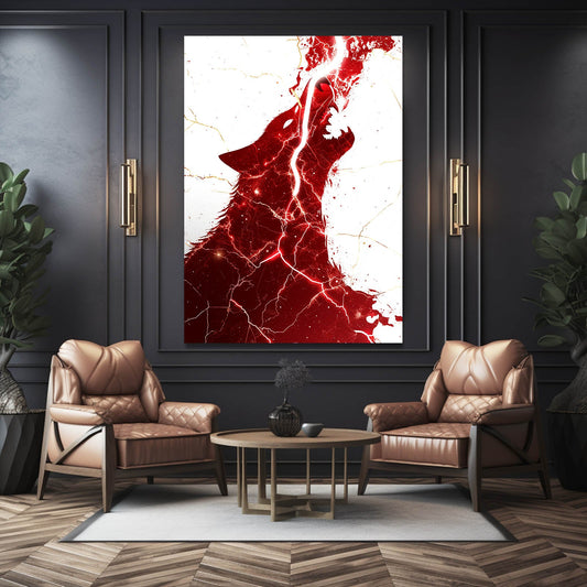 Wolf Spiritual Art — abstract canvas print in red tones, view 3