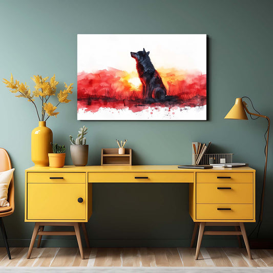 Wolf Watercolor Art — watercolor canvas print in red tones, view 3