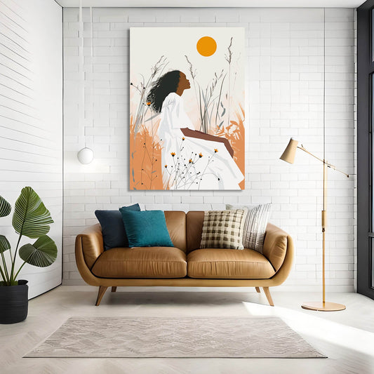 Woman Boho Wall Art — boho canvas print in orange tones, view 3