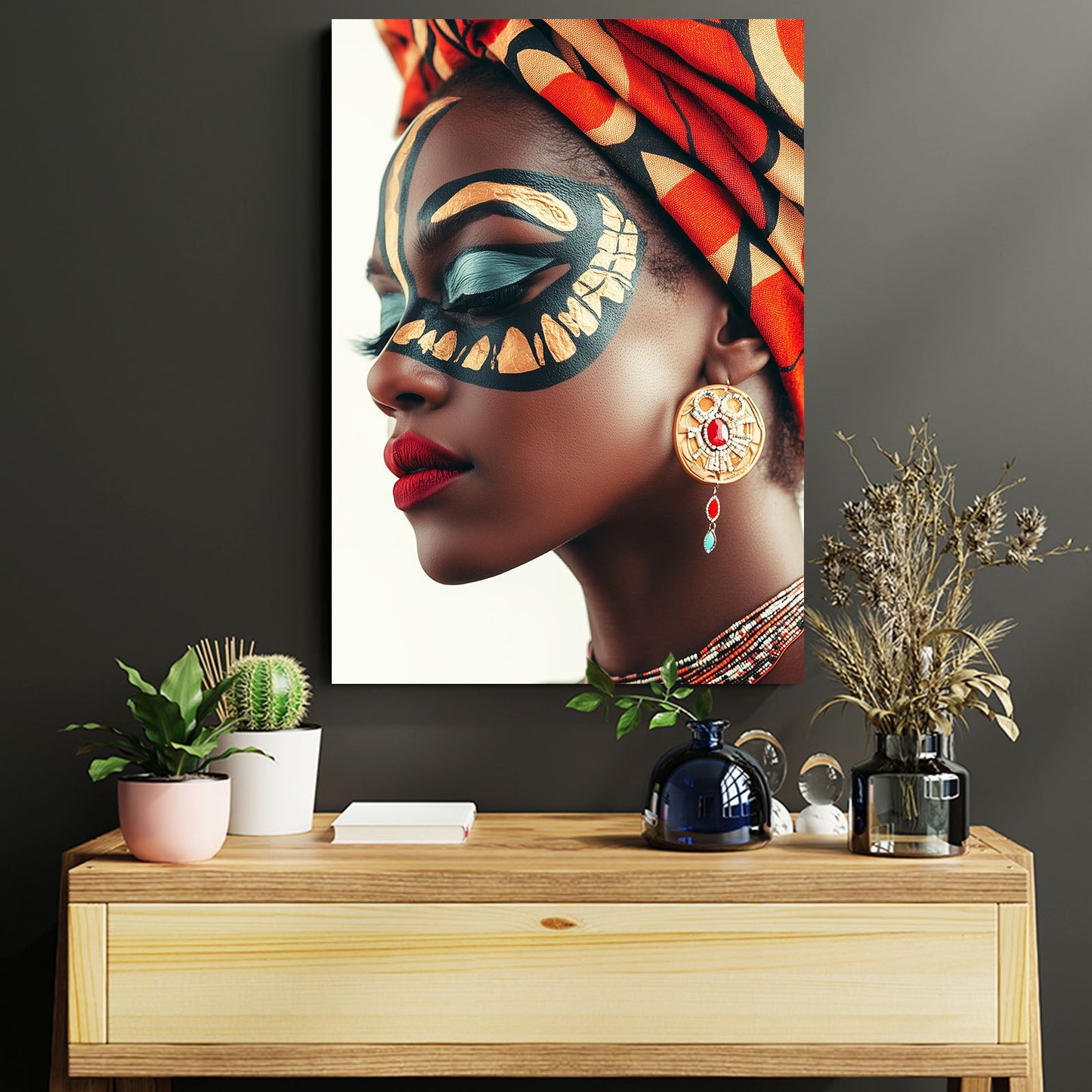 Women African Wall Art Decor — african art canvas print in red tones, view 3