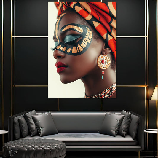 Women African Wall Art Decor — african art canvas print in red tones, view 4