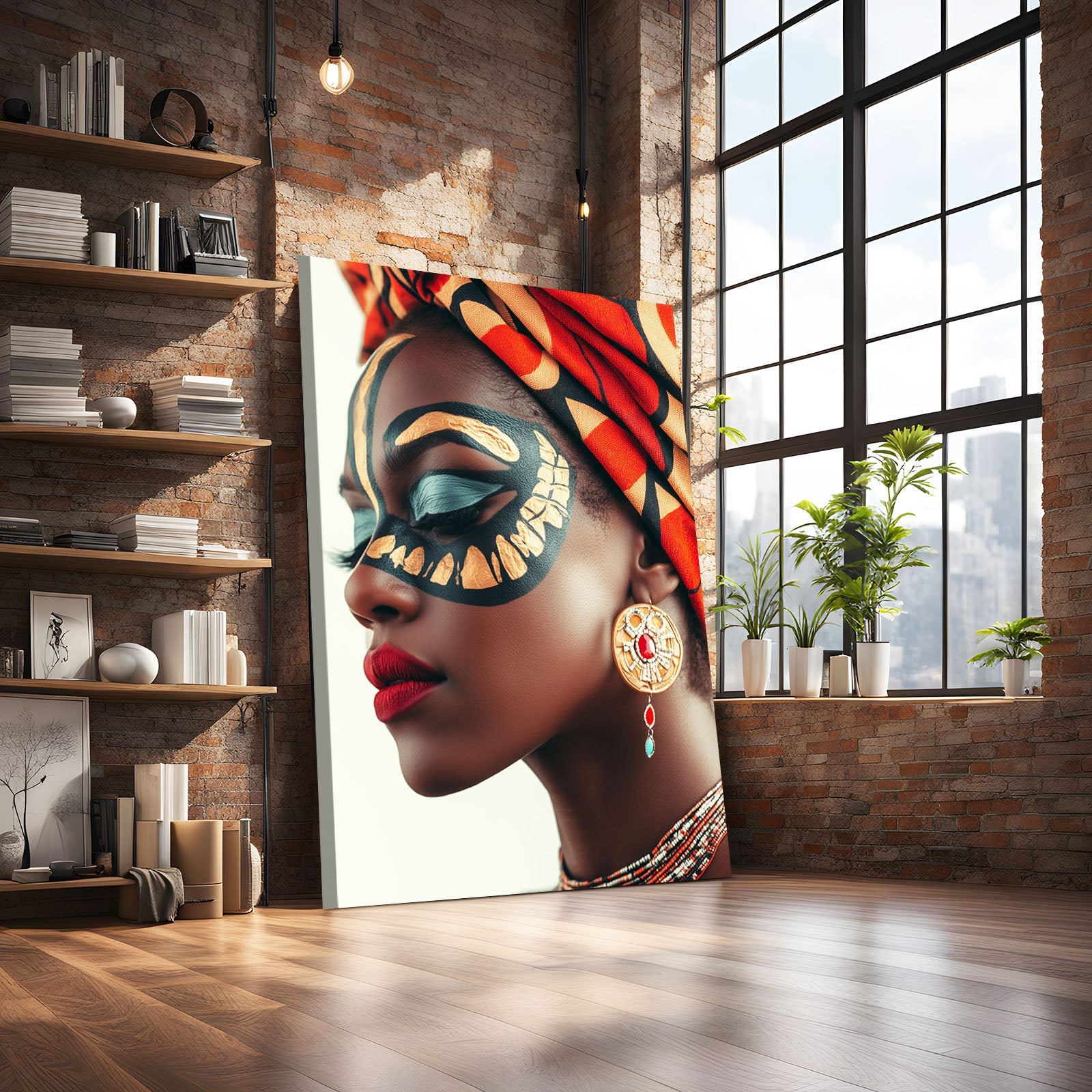 Women African Wall Art Decor — african art canvas print in red tones, view 5