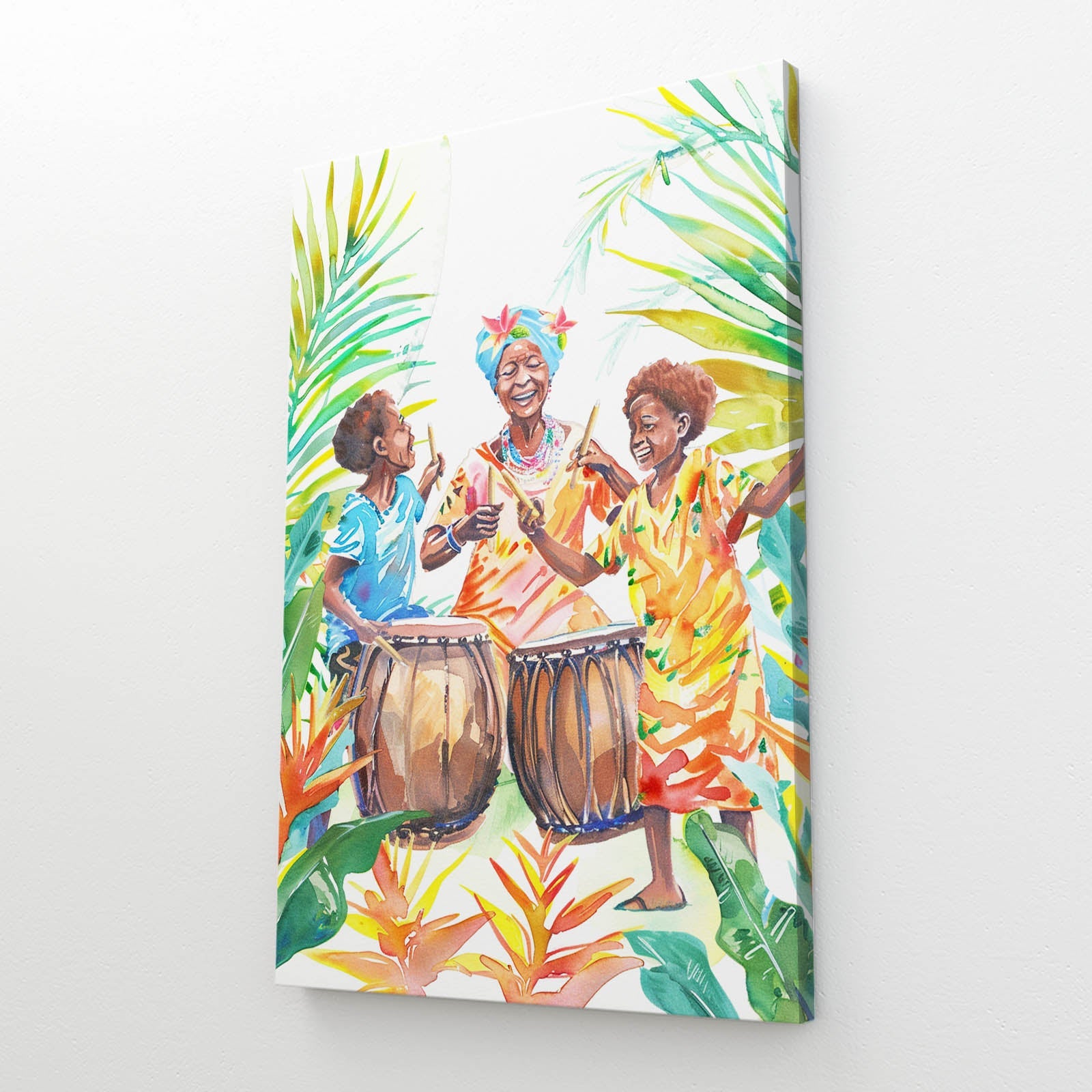 Women and Drum African Art — african art canvas print in orange tones, view 2