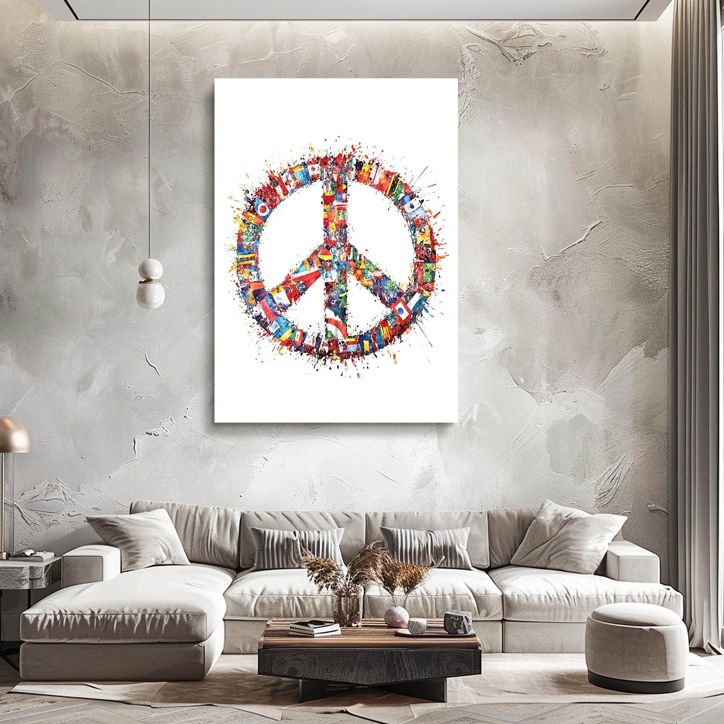 World Flags Peace Sign Wall Decor – styled in a furnished interior