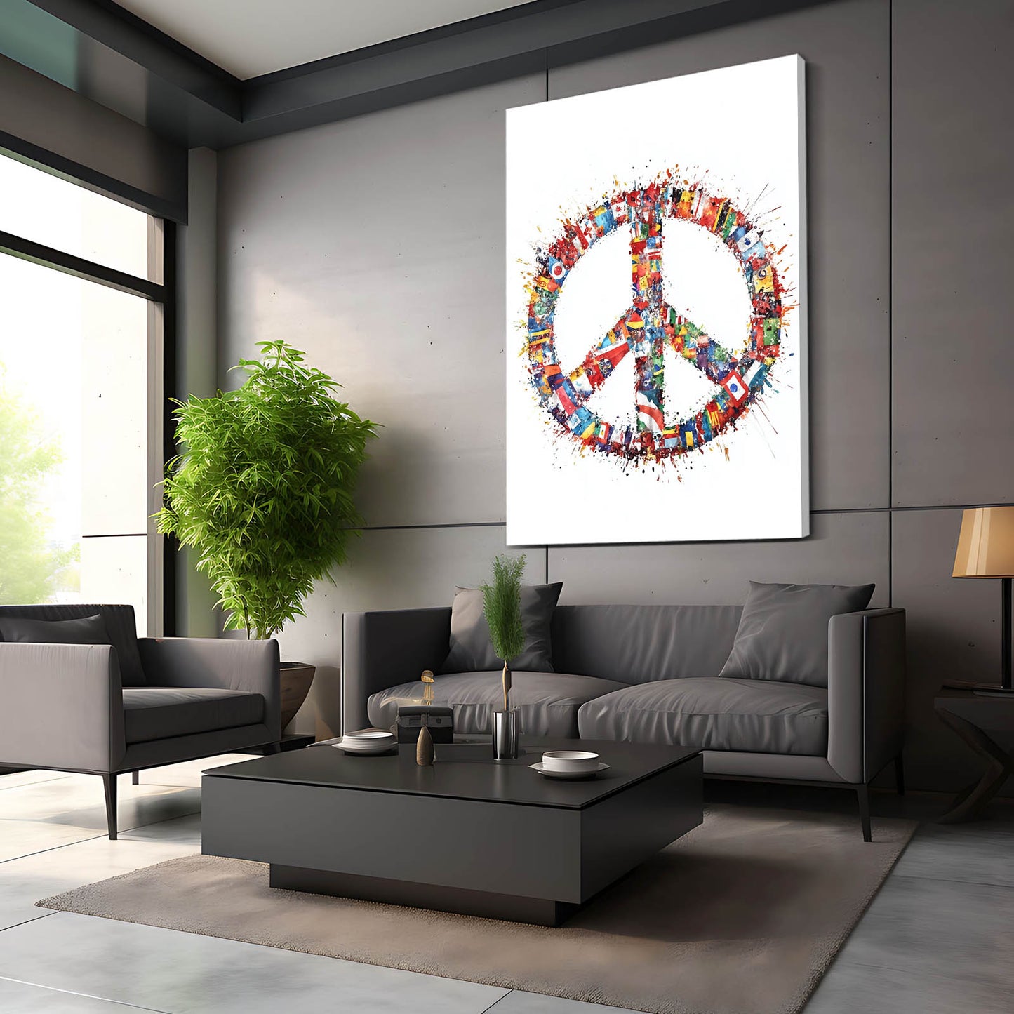 World Flags Peace Sign Wall Decor – styled in a furnished interior