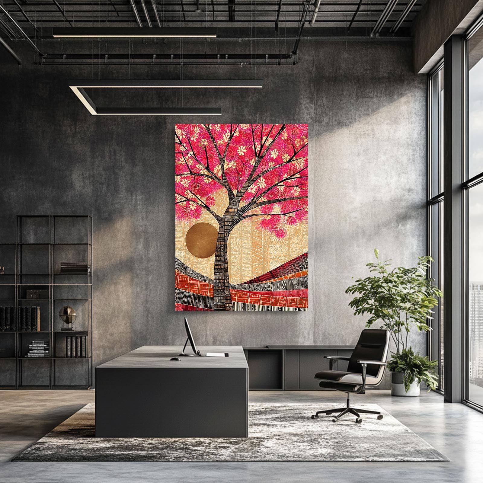 Woven Sun Tree Cherry Blossom Prints – styled in a furnished interior