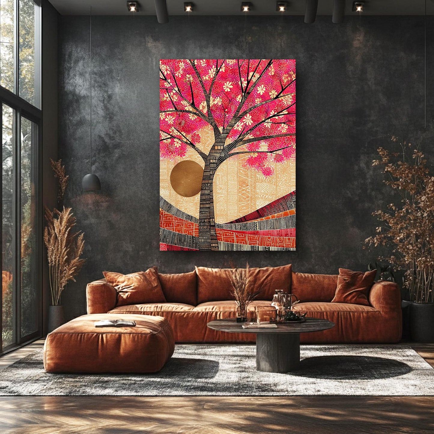 Woven Sun Tree Cherry Blossom Prints – styled in a furnished interior