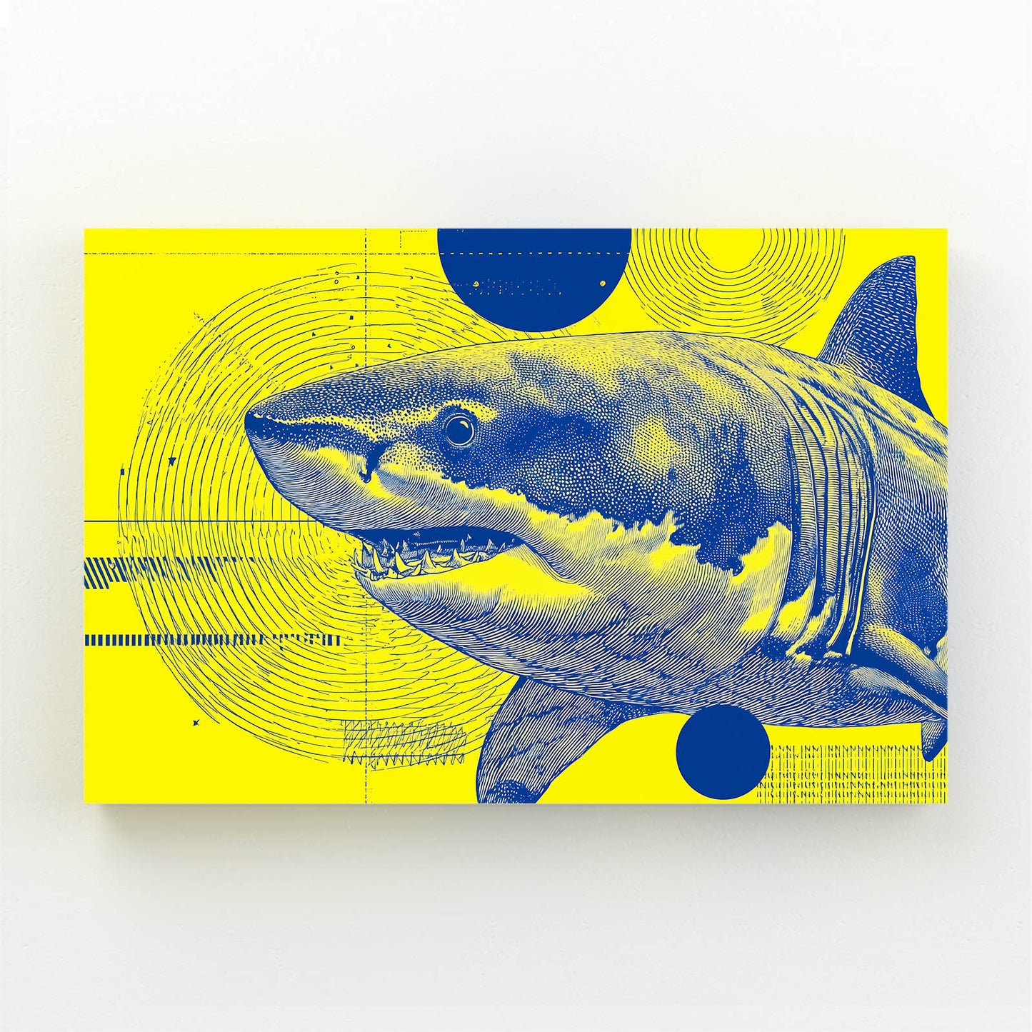 Yellow and Blue Pop Shark Prints – yellow and blue pop shark canvas print