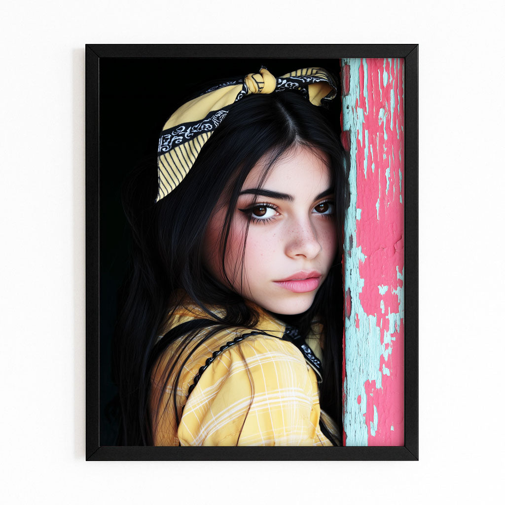 Yellow Bandana Photography Print – with Premium Black frame on white background