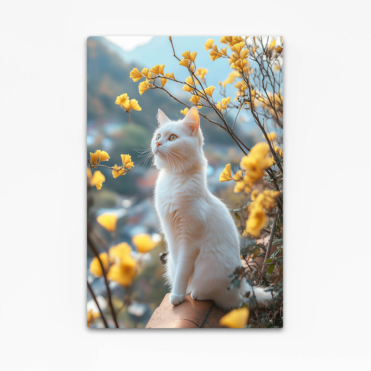 Yellow Blossom Perch Cat Prints — photography canvas print, canvas print on white background