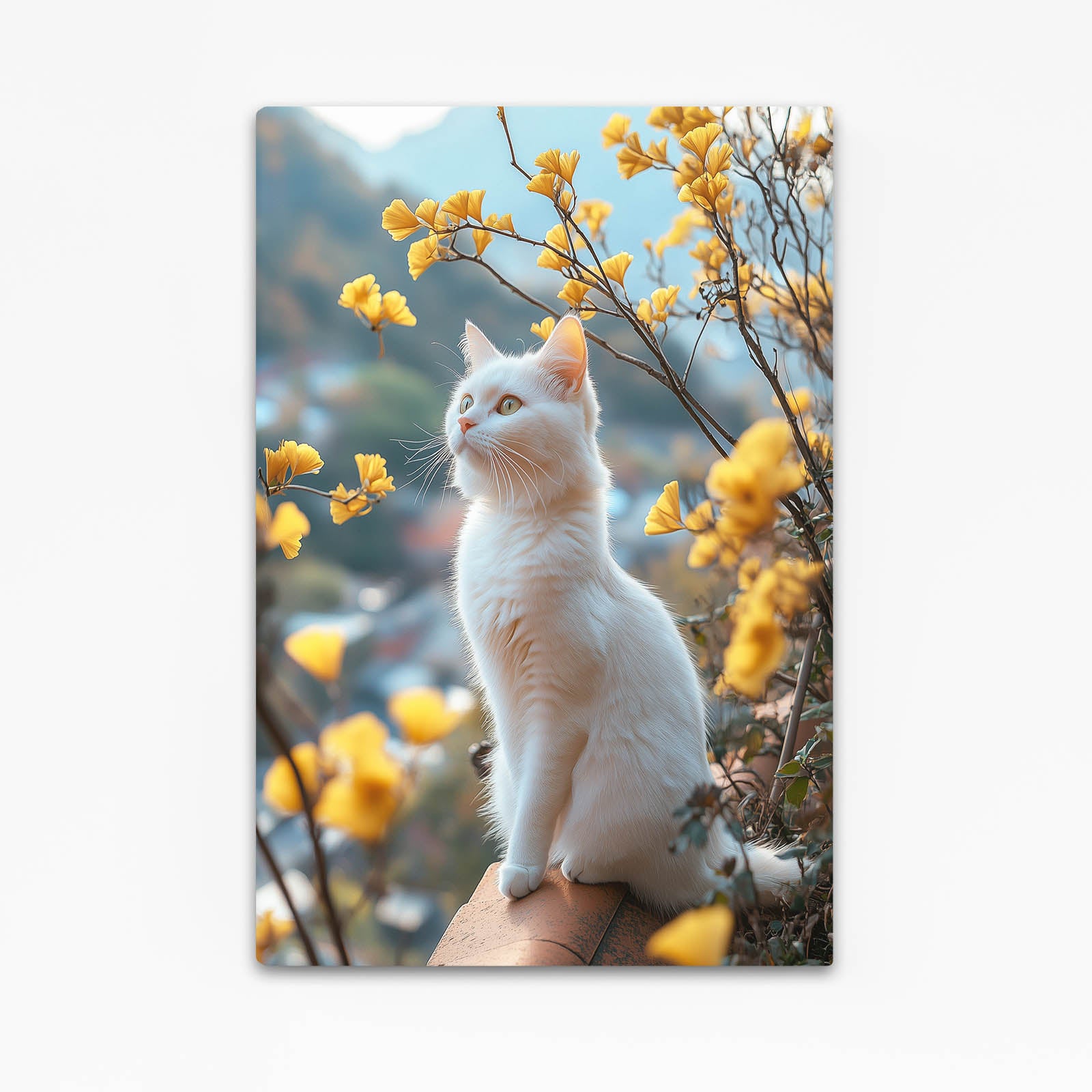 Yellow Blossom Perch Cat Prints — photography canvas print, canvas print on white background