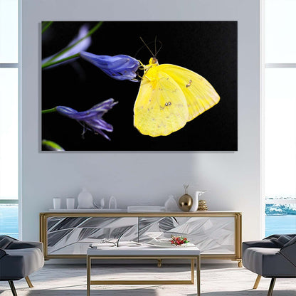 Yellow Butterfly On Purple Flowers Wall Art