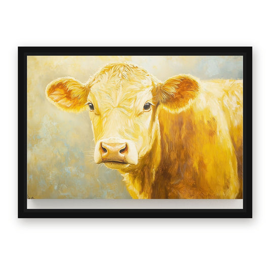 Yellow Cow Canvas Art – with Premium Black wood frame