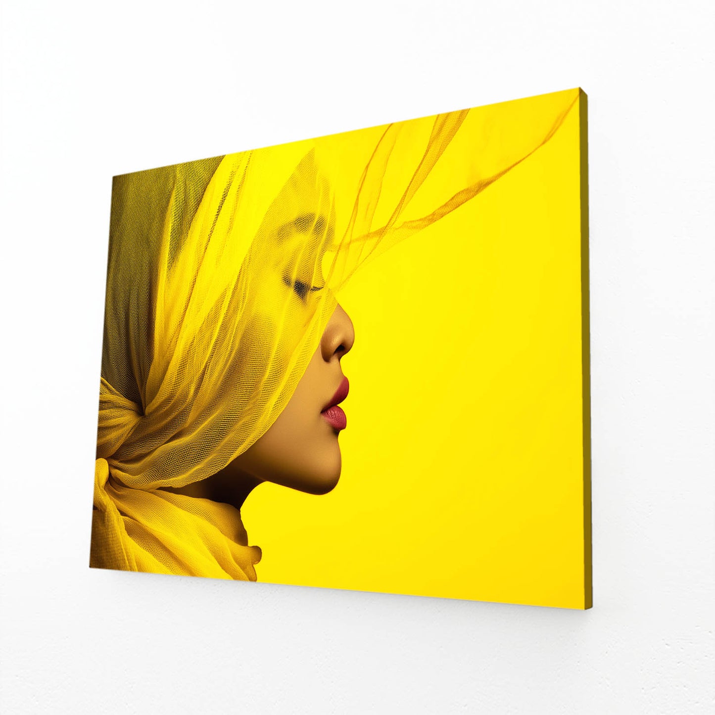 Yellow Fabric Profile Photography Wall Decor – angled canvas view on white background