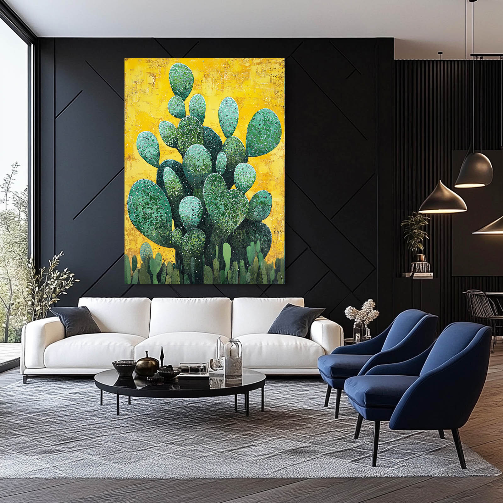 Yellow Field Paddles Cactus Prints – styled in a furnished interior