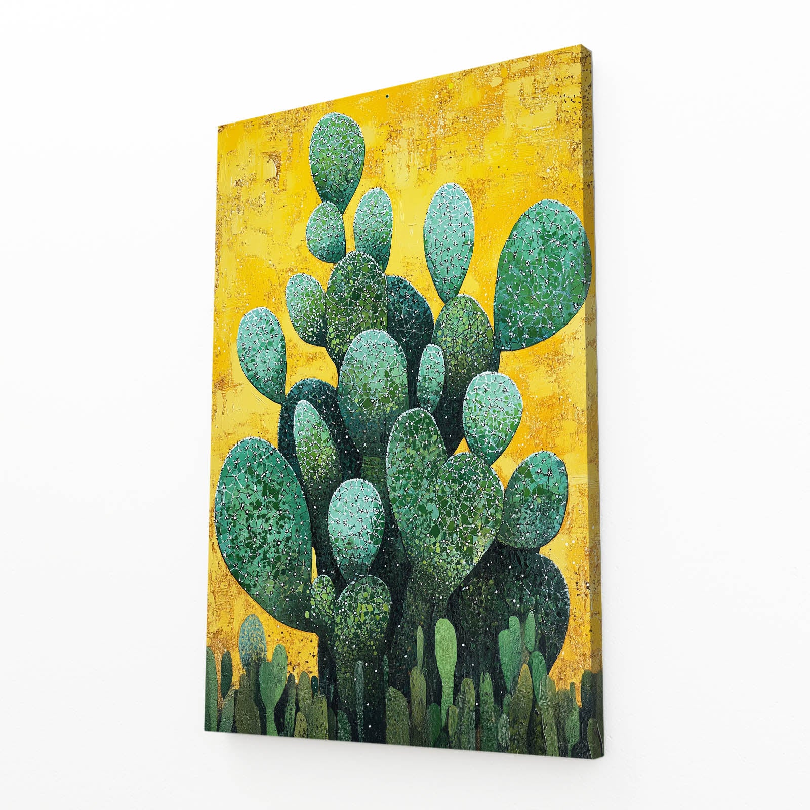Yellow Field Paddles Cactus Prints – angled canvas view on white background