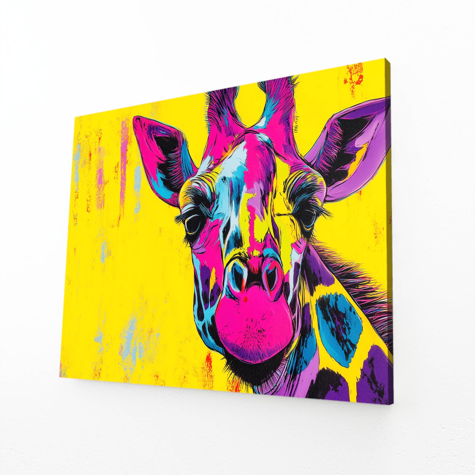 Colorful abstract painting of a donkey on a yellow background