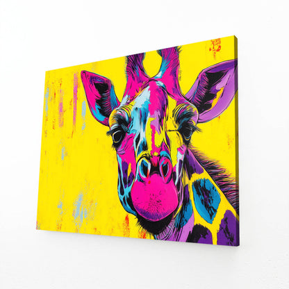 Colorful abstract painting of a donkey on a yellow background