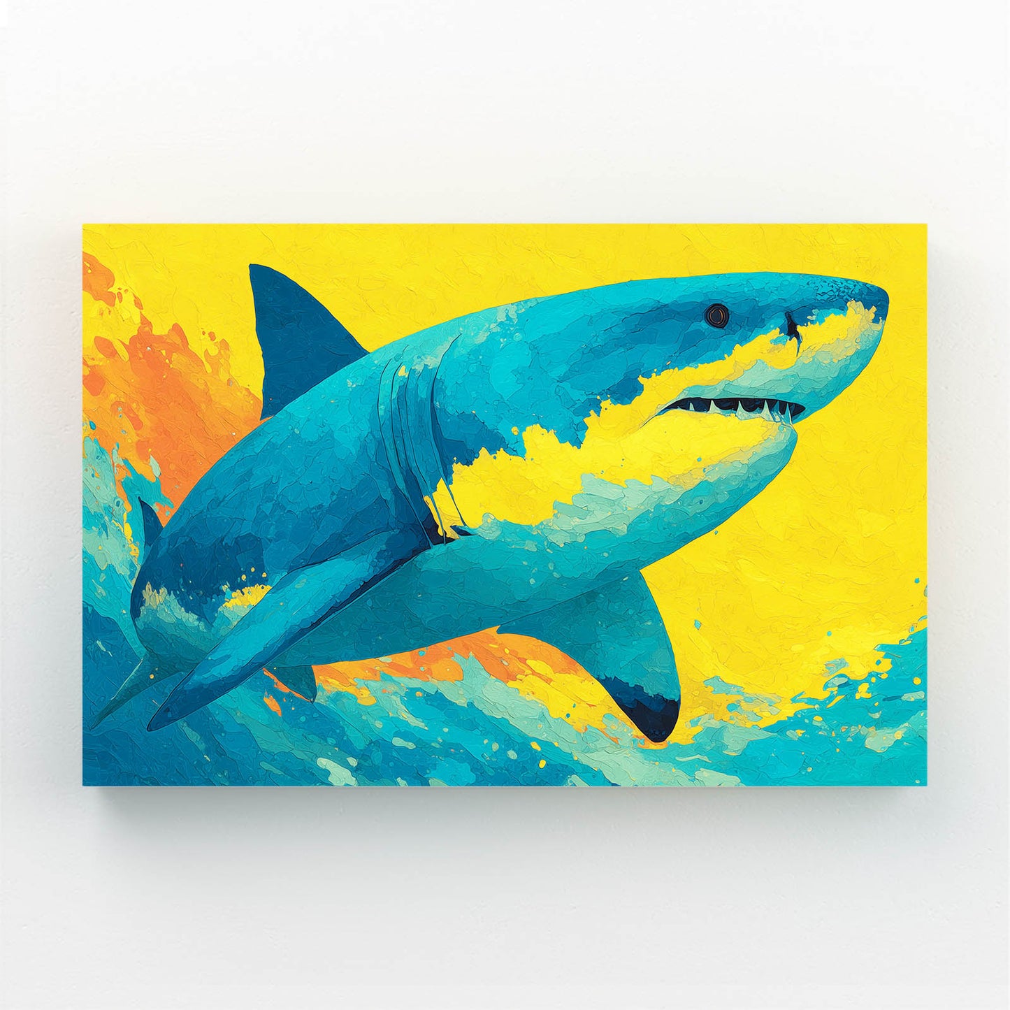 Yellow Pop Art Shark Wall Art – canvas print on white background
